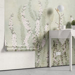 Tapet personalizat floral cu flori de iasomie stelata pe fundal verde menta minty star jasmine