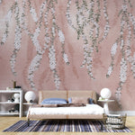 Tapet personalizat floral cu flori de iasomie stelata pe fundal rozaliu pink star jasmine