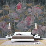 Tapet personalizat floral cu pesti rozalii si plante uscate rose pisces