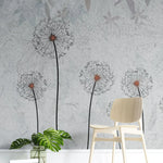 Tapet personalizat floral cu papadii pe un fundal albastru deschis light blue dandelions