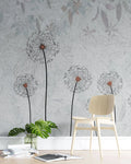 Tapet personalizat floral cu papadii pe un fundal albastru deschis light blue dandelions