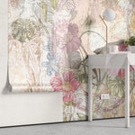 Tapet personalizat floral cu oglinda vintage si flori flower mirror