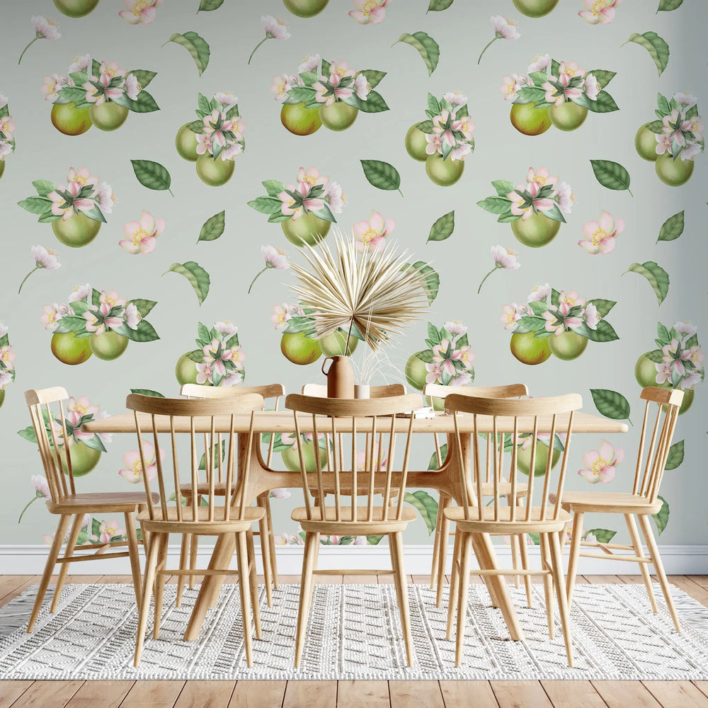Tapet personalizat floral cu flori de mango pe un fundal albastru deschis mango flowers