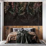 Tapet personalizat cu frunze de bananier si palmier in nuante inchise dark banana leaves