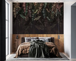Tapet personalizat cu frunze de bananier si palmier in nuante inchise dark banana leaves
