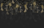 Tapet personalizat cu frunze de palmier si monstera in nuante de negru si auriu dark gold monstera