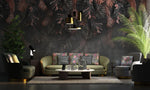 Tapet personalizat cu frunze de palmier si monstera in nuante de negru si rose dark rose monstera