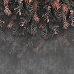 Tapet personalizat cu frunze de palmier si monstera in nuante de negru si rose dark rose monstera