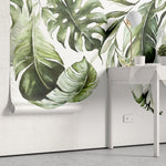 Tapet personalizat cu frunze tropicale de palmier si bananier in stil watercolor faded leaves