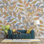 Tapet personalizat cu frunze multicolore pe fundal alb sunny leaves