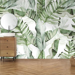 Tapet personalizat cu frunze tropicale de palmier si bananier in stil watercolor tropical watercolor