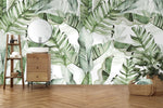 Tapet personalizat cu frunze tropicale de palmier si bananier in stil watercolor tropical watercolor