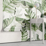 Tapet personalizat cu frunze tropicale de palmier si bananier in stil watercolor tropical watercolor