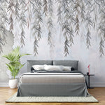 Tapet personalizat leaf cu salcie in tonuri gri pe perete de beton concrete weeping willow