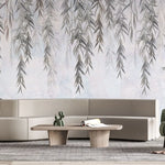 Tapet personalizat leaf cu salcie in tonuri gri pe perete de beton concrete weeping willow