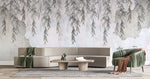 Tapet personalizat leaf cu salcie in tonuri gri pe perete de beton concrete weeping willow