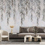 Tapet personalizat leaf cu salcie in tonuri gri pe perete de beton concrete weeping willow