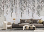 Tapet personalizat leaf cu salcie in tonuri gri pe perete de beton concrete weeping willow