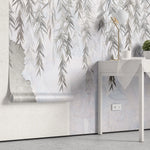 Tapet personalizat leaf cu salcie in tonuri gri pe perete de beton concrete weeping willow