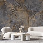 Tapet personalizat leaf cu frunze de palmier aramii pe un fundal inchis grunge palm leaves