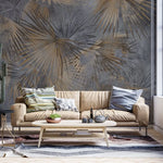 Tapet personalizat leaf cu frunze de palmier aramii pe un fundal inchis grunge palm leaves