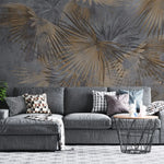Tapet personalizat leaf cu frunze de palmier aramii pe un fundal inchis grunge palm leaves