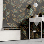 Tapet personalizat leaf cu frunze verde smarald texturate si conturate in relierf cu auriu textured emerald leaves