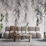 Tapet personalizat leaf cu ramuri de salcie gri pe un fundal texturat grey weeping willow