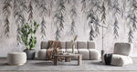 Tapet personalizat leaf cu ramuri de salcie gri pe un fundal texturat grey weeping willow