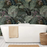 Tapet personalizat leaf cu frunze tropicale in tonuri inchise tropical dark leaves