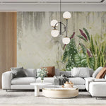 Tapet personalizat leaf cu frunze de begonie si alocasia pe un perete degradat begonia wall 