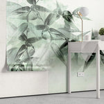 Tapet personalizat leaf cu frunze de bambus in nuante de verde menta pe fundal alb mint bamboo