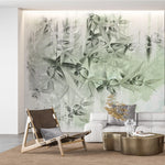 Tapet personalizat leaf cu frunze de bambus in nuante de verde deschis pe fundal alb green bamboo