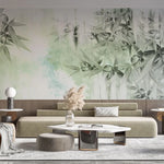 Tapet personalizat leaf cu frunze de bambus in nuante de verde deschis pe fundal alb green bamboo