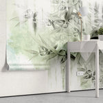 Tapet personalizat leaf cu frunze de bambus in nuante de verde deschis pe fundal alb green bamboo