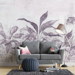 Tapet personalizat leaf cu frunze tropicale in nuante mov lila pe un fundal deschis purpple leaves