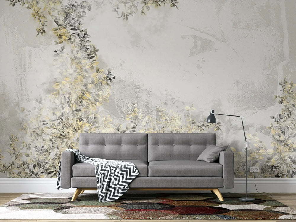 Tapet personalizat leaf cu frunze de pothos n'joy in contrast galben gri n'joy heaven