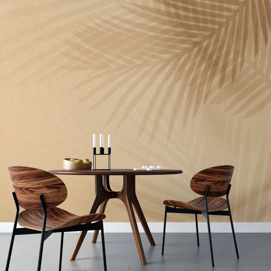 Tapet personalizat leaf cu umbre de frunze de palmier in tonuri calde warm palm shades