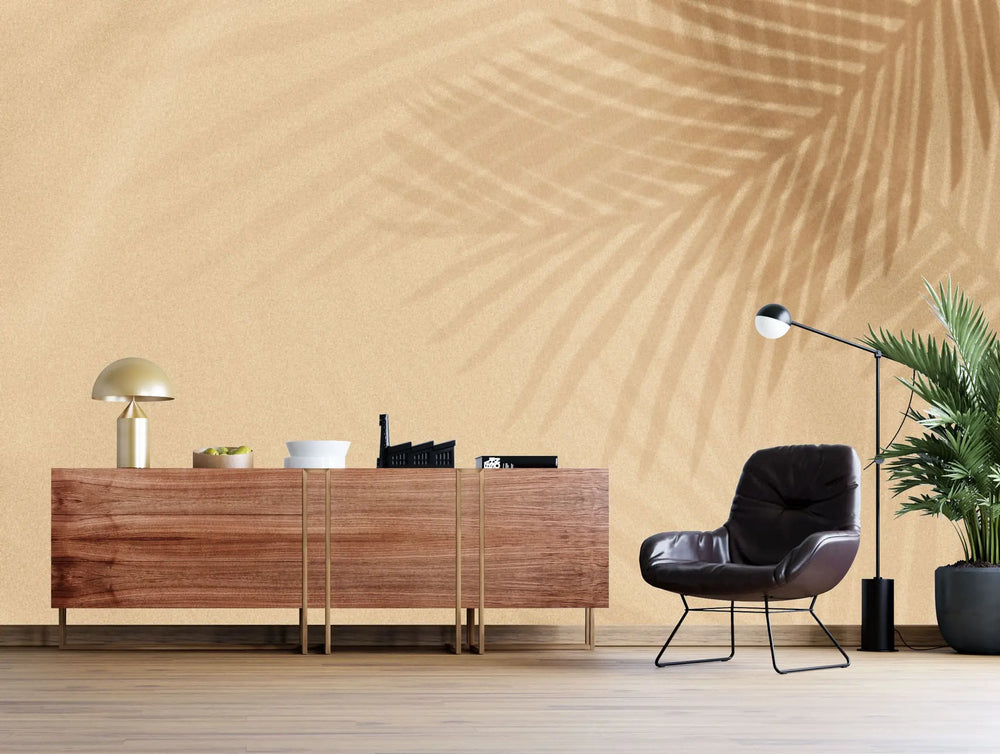 Tapet personalizat leaf cu umbre de frunze de palmier in tonuri calde warm palm shades