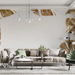 Tapet personalizat leaf cu frunze de monstera in tonuri ruginii rusty monstera textured