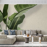 Tapet personalizat leaf cu frunze de bananier in stil digital artwork pe fundal granulat bej painted banana leaves