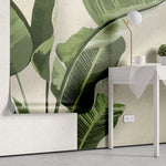 Tapet personalizat leaf cu frunze de bananier in stil digital artwork pe fundal granulat bej painted banana leaves