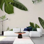Tapet personalizat leaf cu frunze tropicale verzi in stil digital artwork pe fundal granulat bej painted tropical leaves