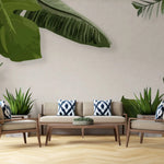 Tapet personalizat leaf cu frunze tropicale verzi in stil digital artwork pe fundal granulat bej painted tropical leaves