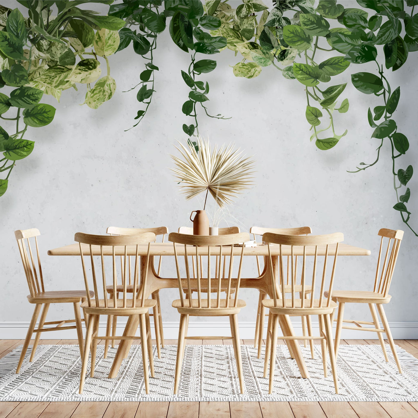 fototapet-personalizat-leaf-cu-frunze-de-iedera-salbatica-pe-un-perete-alb-texturat-devil's-ivy