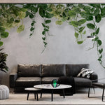 Tapet personalizat leaf cu frunze de iedera salbatica pe un perete alb texturat devil's ivy