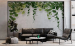 Tapet personalizat leaf cu frunze de iedera salbatica pe un perete alb texturat devil's ivy