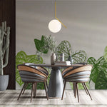 Tapet personalizat leaf cu frunde de caladium bicolor pe un fundal alb cu accente de lumina caladium bicolor