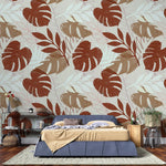 Tapet personalizat leaf cu frunze de monstera in tonuri maronii earthy monstera