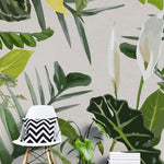 Tapet personalizat leaf cu frunze tropicale in nuante vivide pe un fundal alb vivid tropical